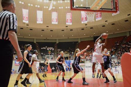 Hope Adams goes up for a shot during the first game of the NAIA Nation Championship against Avila University. The Lady Bulldogs advanced to the second round with a win of 62-37. - Photo by Abigail Harris