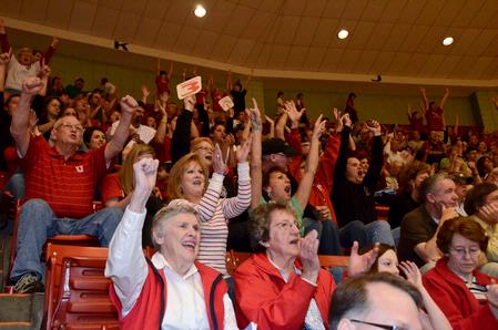 Fans cheer for the Lady Bulldogs at the 2011 NAIA National Championship in the Oman Arena. - Photo by Beth Spain