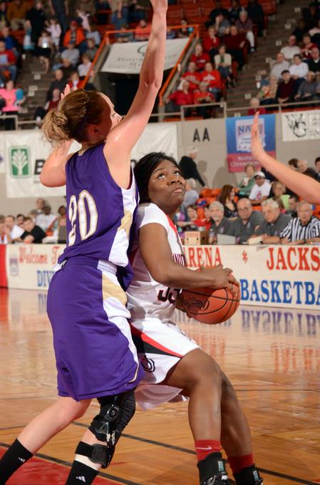 Lavanda Ross gets around her Westminster College opponent in the quarterfinals of the NAIA National Championship. - Photo by Morris Abernathy