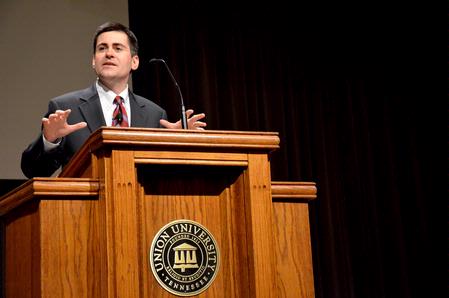Russell D. Moore speaks at chapel during the Crabtree Family Life Series on the subject of adoption. - Photo by Deanna Santangelo