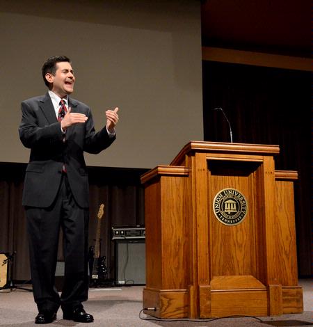 Russell D. Moore speaks at chapel during the Crabtree Family Life Series on the subject of adoption. - Photo by Deanna Santangelo