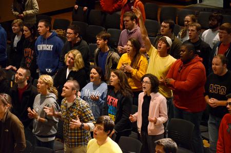 Union students gather in the Bowld Student Commons for the first annual Abraham's Altar event, a student led mid-semester revival. - Photo by Ebbie Davis