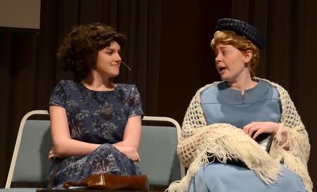 Kara Dukes, junior broadcast journalism major, and Keaghlan Sheridan, junior theater/speech major, perform a skit about putting actions behind the principles we learn in church for Union chapel.  - Photo by Victoria Stargel