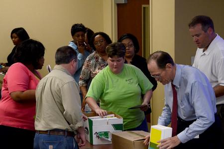 Guests of the Town and Gown lectures file in to hear guest speaker Linda O' Neal, executive director of Tennessee commission on children and youth. - Photo by Ebbie Davis
