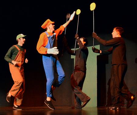 Lambda Chi Alpha small group mimics a Mario game for their performance at the 14th Annual Variety Show hosted by SAC at the Carl Perkins Civic Center. - Photo by Victoria Stargel