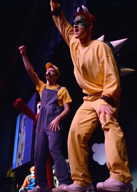 The men of Lambda Chi Alpha perform their spin on <em>Super Mario Bros.</em> at the 14th annual Variety Show. - Photo by Abigail Harris