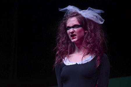 Sarah Hill, sophomore business administration major, grimaces as part of the Chi Omega performance at the 14th annual Variety Show. - Photo by Abigail Harris