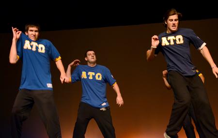 The men of Alpha Tau Omega show perform at the 14th annual Variety Show presented by the Student Activities Council. - Photo by Ebbie Davis