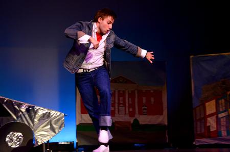Chase Techentin, junior music major, dances for the "There and Back Again" group at the 14th Annual Variety Show. - Photo by Ebbie Davis