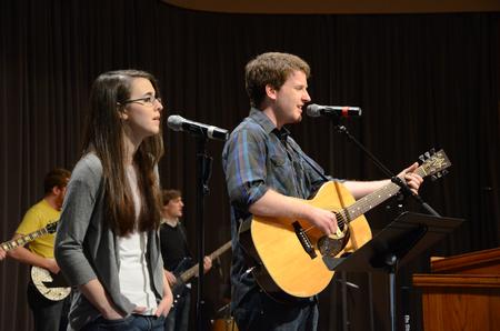 Union's worship band leads music prior to chapel. - Photo by Ebbie Davis