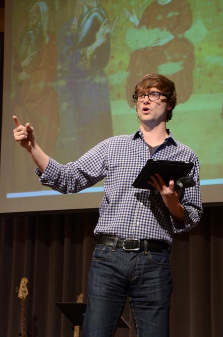 Greg Thornbury, dean of the school of theology and missions, speaks on "The Wisdom of the Egyptians" during a time of worship for new students and their families in the GM Savage Memorial Chapel. - Photo by Jacob Moore