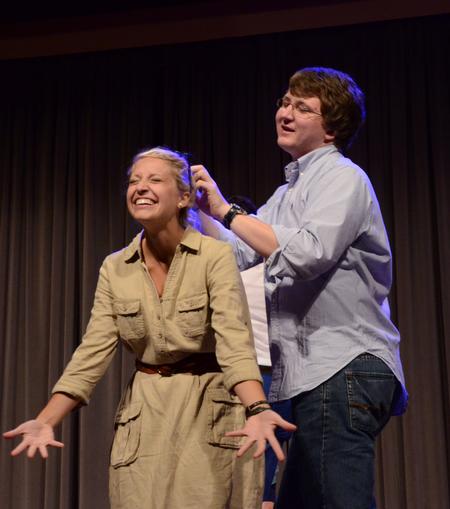 Focus leaders, Mazie Walthall and Lucus Littleton act out motions to the song "Butterfly Kisses" at the annual Focus Show. - Photo by Ebbie Davis