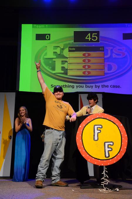 Johnathan Doumar, freshman engineering major, plays in the annual SAC Game Show.  - Photo by Zac Calvert