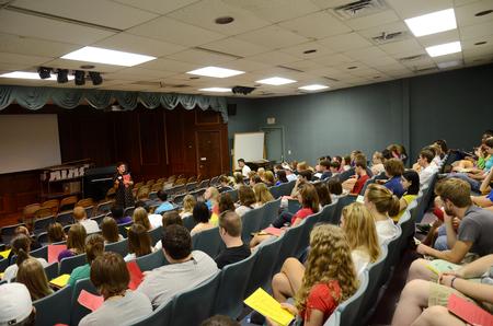 Freshmen attend a lecture by Jane Betts about Academic Services during Freshmen Focus.  - Photo by Zac Calvert