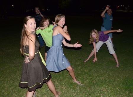 Freshman students play a game of "Ninja" on the Great Lawn during the Howdy Party. - Photo by Jacob Moore