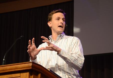 Ben Mandrell, senior pastor of Englewood Baptist Church, speaks during chapel about the importance of personal time spent in scripture. - Photo by Jacob Moore