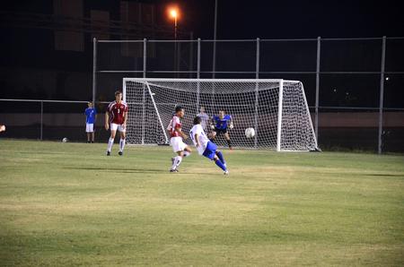 Union University men's soccer team goal keeper, J. Landham prepares to defend a shot made by a Notre Dame College opponent. - Photo by Zac Calvert