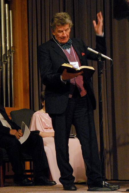 Nigel Goodwin reads a passage of scripture at the music department's presentation of "Sounding through the Centuries" during the KJV400 festival: Legacy and Impact. - Photo by Anne Richoux
