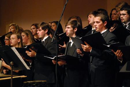 University Singers perform at the music department's concert for the KJV400 Festival: Legacy and Impact. - Photo by Anne Richoux
