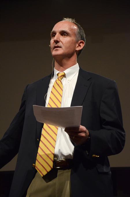 David Montague, Director of Memphis Teacher Residency, speaks in chapel about the importance of domestic missions and how the role of the church is not to be the center of attention but to let the story be God's.  - Photo by Zac Calvert