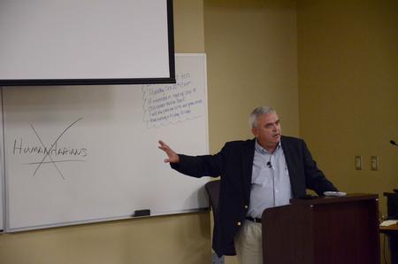 Patrick Melancon, managing director of disaster response and training for Baptist Global Response, speaks on "Making a World of Difference in a World of Indifference."  - Photo by Anne Richoux