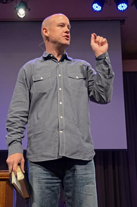 Jimmy Scroggins, pastor of First Baptist Church in West Palm Beach, Fla., challenges students to stay firm in their faith and not stray like the prodigal son.  - Photo by Anne Richoux