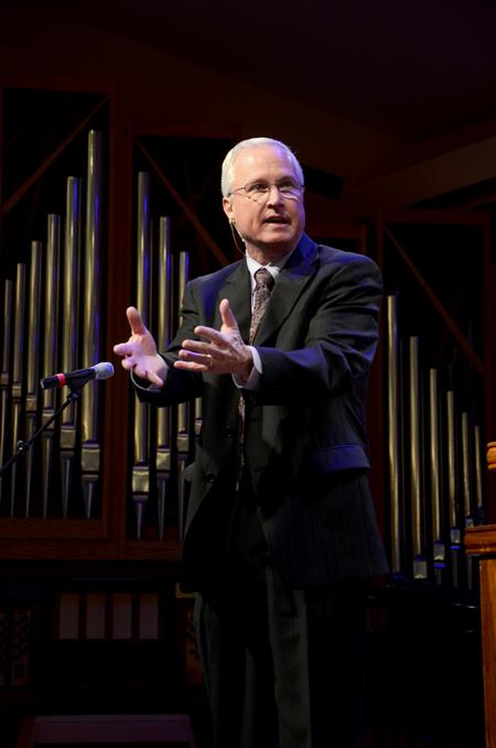 Bruce Chesser, senior pastor of First Baptist Church in Hendersonville, Tenn., speaks during chapel. - Photo by Jacob Moore