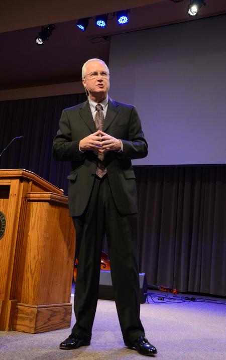 Bruce Chesser, senior pastor of First Baptist Church in Hendersonville, Tenn., speaks during chapel. - Photo by Jacob Moore