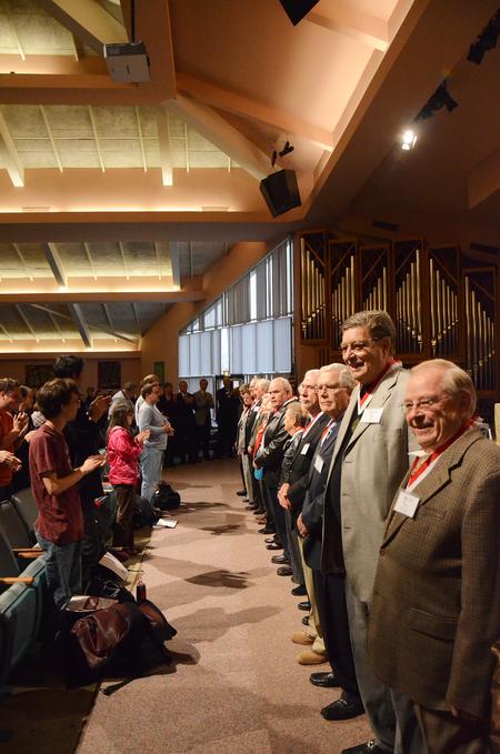 The class of '62 receives a standing ovation during Homecoming Reunion Chapel. - Photo by Zac Calvert