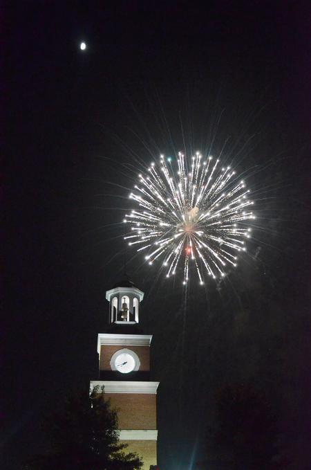 Fireworks shoot off behind Miller Tower during Union Night to celebrate Homecoming. - Photo by Zac Calvert