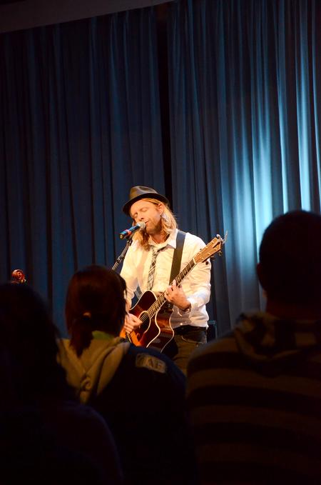 Jon Foreman, lead singer of Switchfoot, performs in the Homecoming Concert in the G.M. Savage Memorial Chapel. - Photo by Zac Calvert