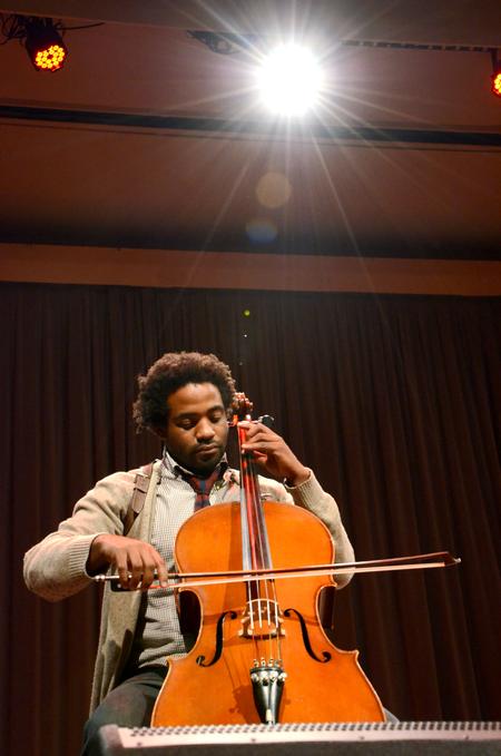 Cellist Keith Tutt performs with Jon Foreman during the Homecoming Concert. - Photo by Jacob Moore