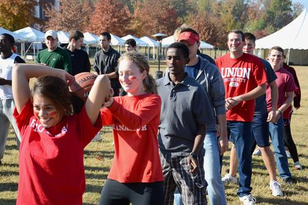 Students compete in a game as part of Homecoming Olympics on the Great Lawn.
 - Photo by Jacob Moore