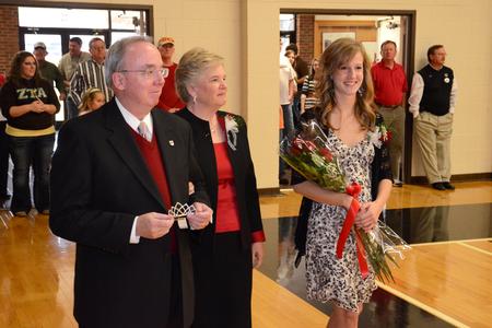 David and Lanese Dockery, president and first lady of the university, wait for the announcement of the 2011 Homecoming Queen with Union alum and 2010 winner Emily Logan.
 - Photo by Jacob Moore