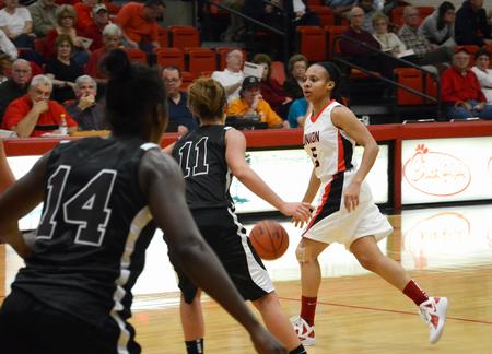 LaTesa McLaughlin dribbles down the court during the game against Campbellsville University. The Lady Bulldogs won the game 69-56. - Photo by Jacob Moore