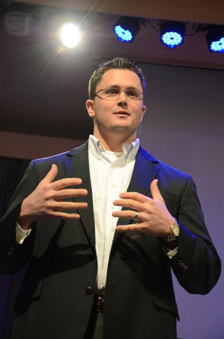 Grant Gaines, pastor of Calvary Baptist Church, preaches from Philippians in chapel.  - Photo by Anne Richoux