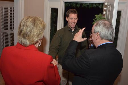 Scott Lancaster visits with David and Lanese Dockery  as he arrives at the Dockery open house. - Photo by Morris Abernathy