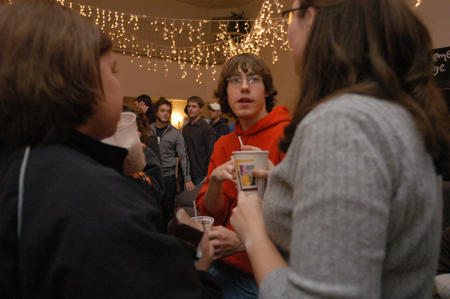 Senior Kevin Minister chats over coffee at Mochafee 2004. - Photo by Kristen Nicole Sayres