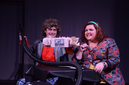 Grant Kelley, senior history major, and Caitie Vance, freshman theatre/speech major, play out a scene for Lori Landon's one-act called 'The Least Offensive Play in the Whole Darn World.'  - Photo by Jacob Moore