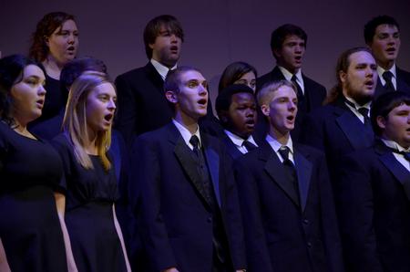 Members of the music department's vocal ensembles sing during "A Union Christmas," an annual performance in the chapel. - Photo by Ebbie Davis