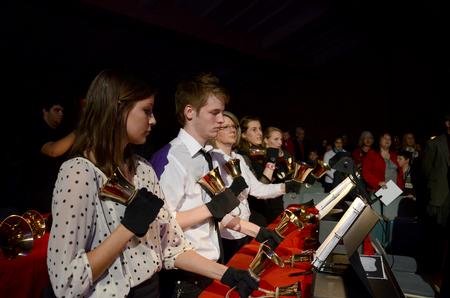 The department of music handbell choir performs in "A Union Christmas." - Photo by Ebbie Davis