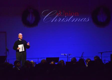 David S. Dockery greets friends of Union at the concert. The Union music department presents their annual 'A Union Christmas' performance in the Savage Chapel, Dec. 6. - Photo by Morris Abernathy