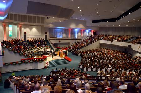 West Jackson Baptist Church is full of Union graduates and their friends and families for 2011 Fall Commencement Services.  - Photo by Ebbie Davis