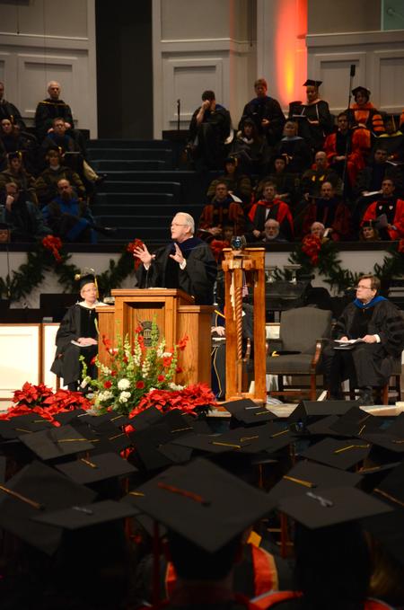 Frank S. Page, president- executive committee of the southern baptist convention, addresses the 2011 graduating class about 'An Irrecoverable Moment,' at the 2011 Fall Commencement Services. - Photo by Ebbie Davis