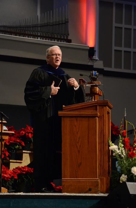 Frank Page, president of the Southern Baptist Convention’s Executive Committee, gives the commencement address during Union's Fall Commencement Services. - Photo by Jacob Moore