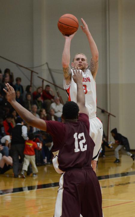 Photo by Jacob Moore
Bulldog David Lane goes up for a shot during a game Feb. 11 against Freed Hardeman at the Fred DeLay Gymnasium. - Photo by Jacob Moore