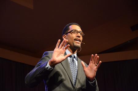 Kevin Smith, assistant professor of church history at the Southern Baptist Theological Seminary, delivers the chapel address.  - Photo by Zac Calvert