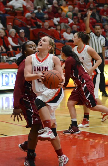 Photo by Jacob Moore
Lady Bulldog Amy Philamlee goes up for a shot during a home game Feb. 13 against Cumberland University. - Photo by Jacob Moore