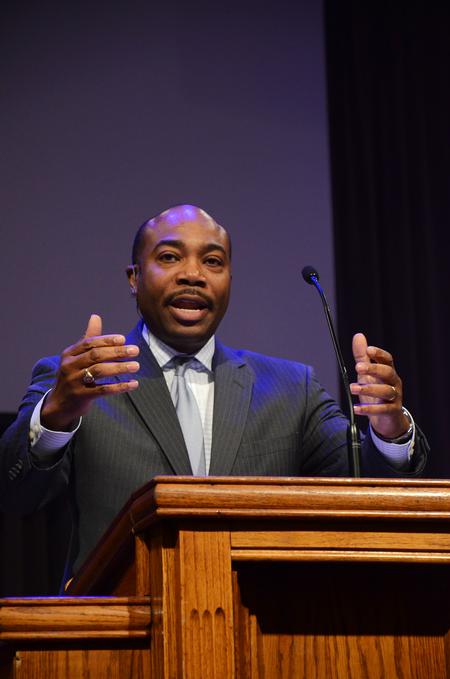 Bartholomew Orr, senior pastor of Brown Missionary Baptist Church in Mississippi, speaks to Union students and employees about the importance of staying in the Word. - Photo by Zac Calvert