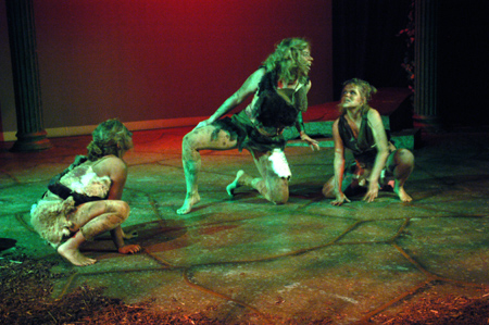 Miranda Wallace, Emily Brown and Courtney Braswell play the witches in <i>Macbeth</i>. - Photo by Jim Veneman